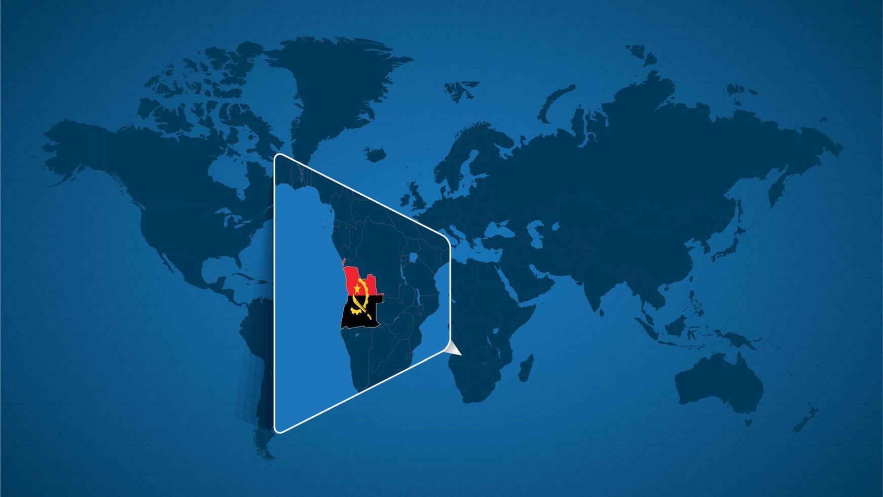 mapa-múndi detalhado com mapa ampliado fixado de angola e países vizinhos. vetor