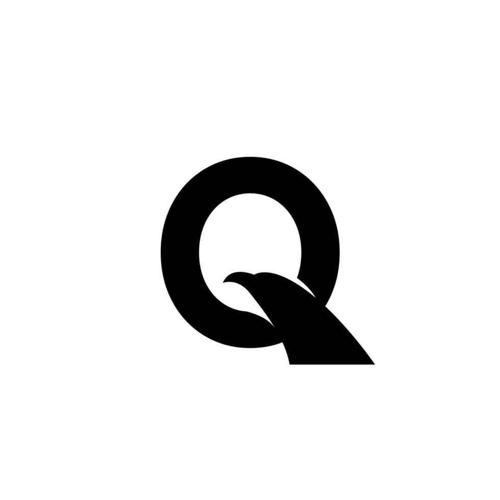 letra q design de logotipo de águia. iniciais da letra q. espaço negativo de silhueta de cabeça de águia vetor