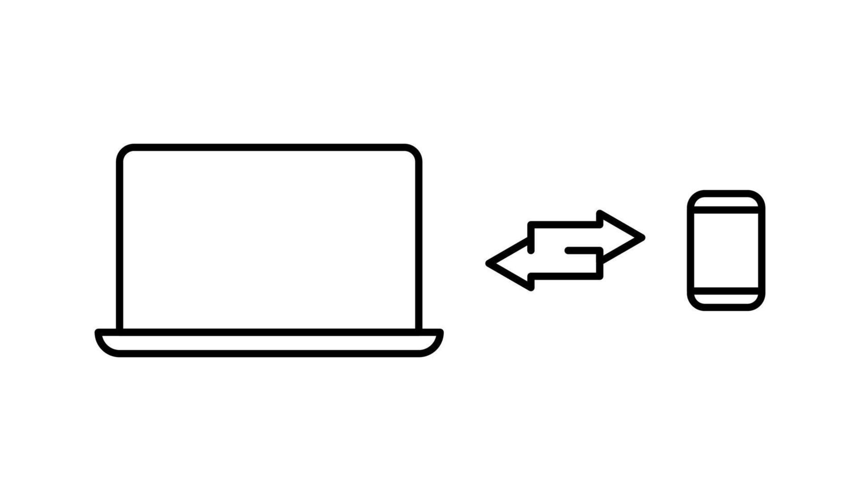 ícone de linha de smartphone e laptop. conectado ou sincronização de pictograma linear de dispositivos. sincronização do ícone de contorno do telefone móvel e do computador. traço editável. ilustração vetorial isolada vetor