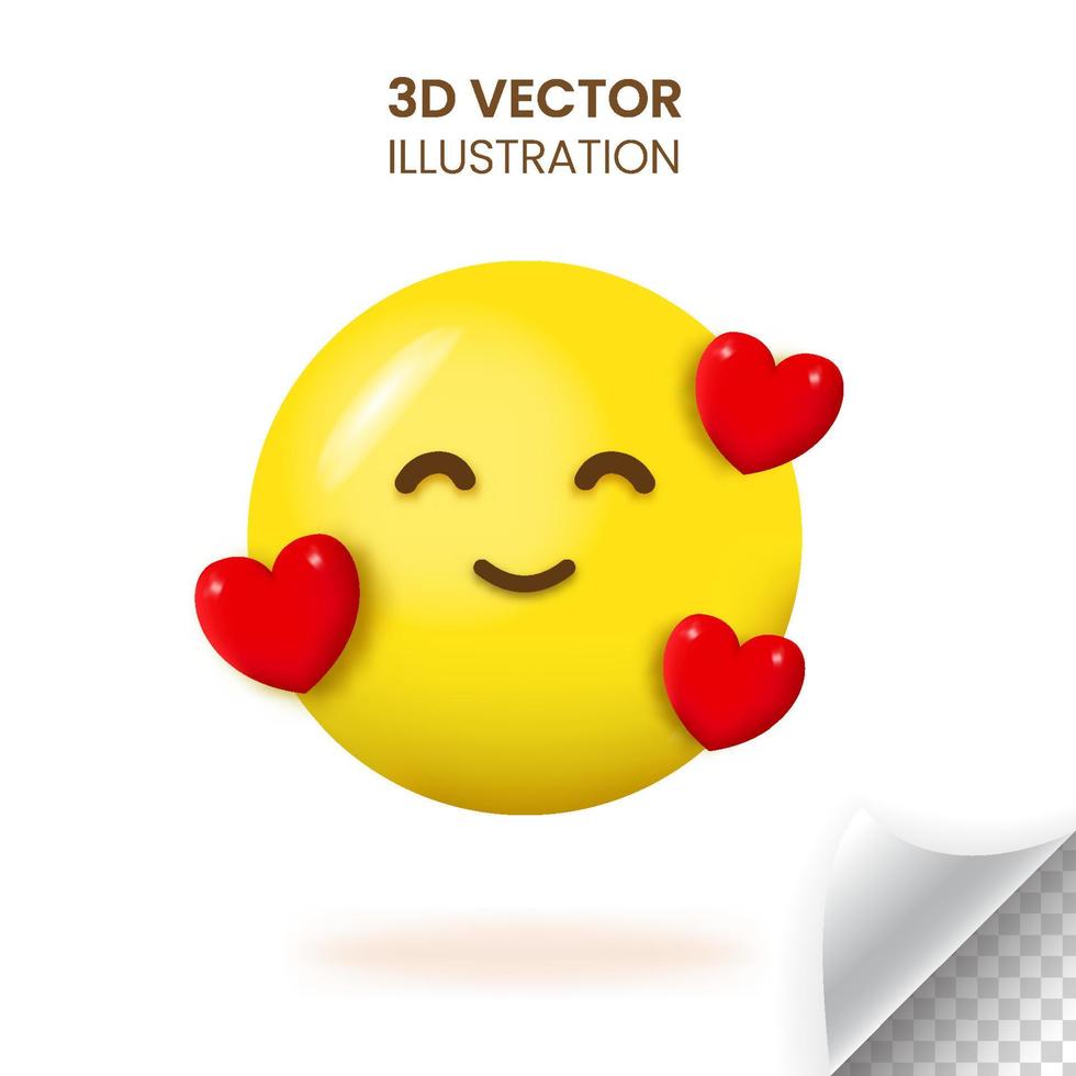 rosto sorridente 3D com ilustração vetorial emoji de coração vetor