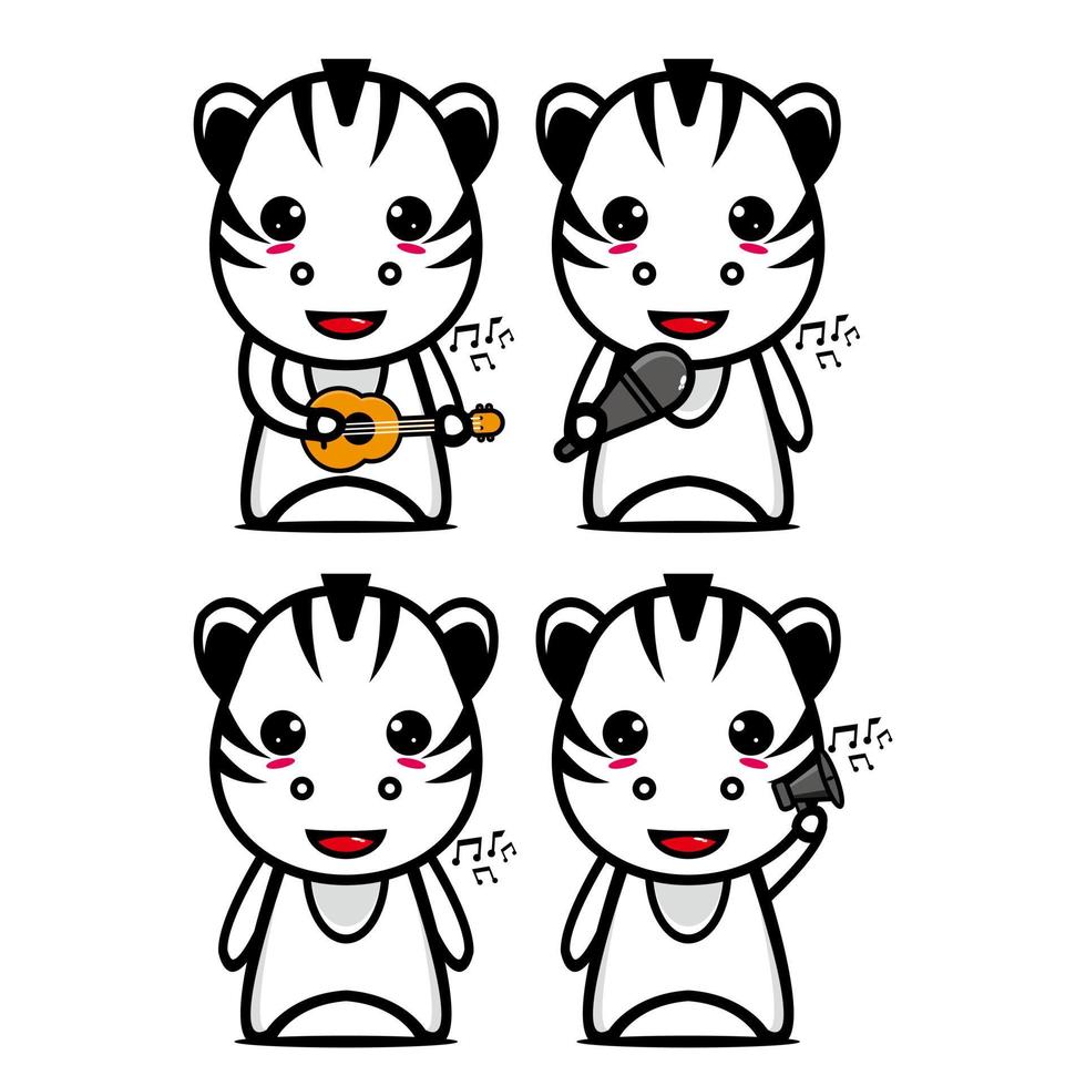 definir coleção de personagem de design de mascote zebra bonito. Isolado em um fundo branco. conceito de pacote de ideia de logotipo de mascote de personagem fofo vetor