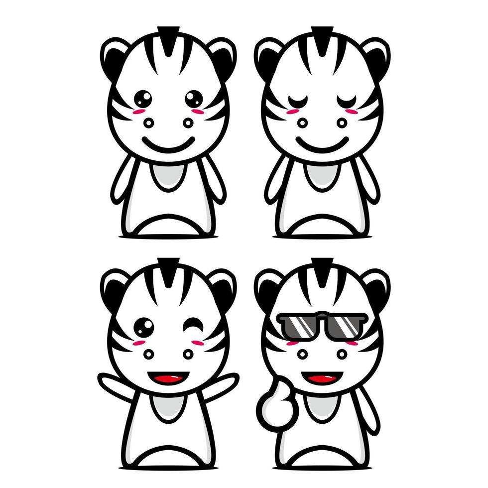 definir coleção de personagem de design de mascote zebra bonito. Isolado em um fundo branco. conceito de pacote de ideia de logotipo de mascote de personagem fofo vetor