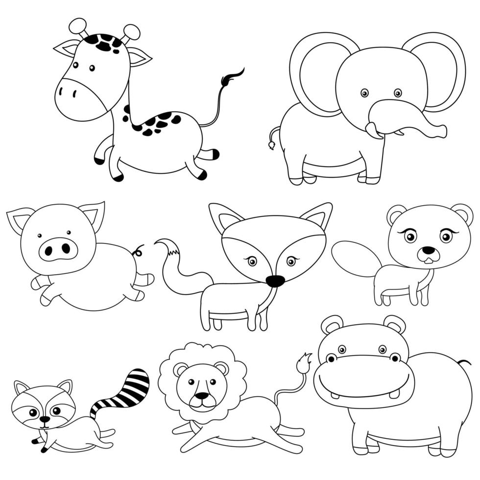 animais desenhados à mão esboçam desenhos animados vetor