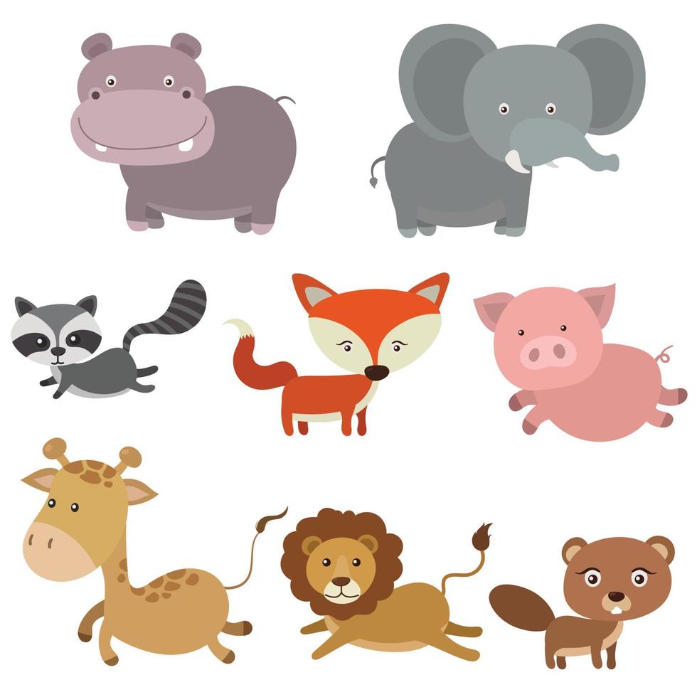 desenhos animados de animais em estilo simples vetor