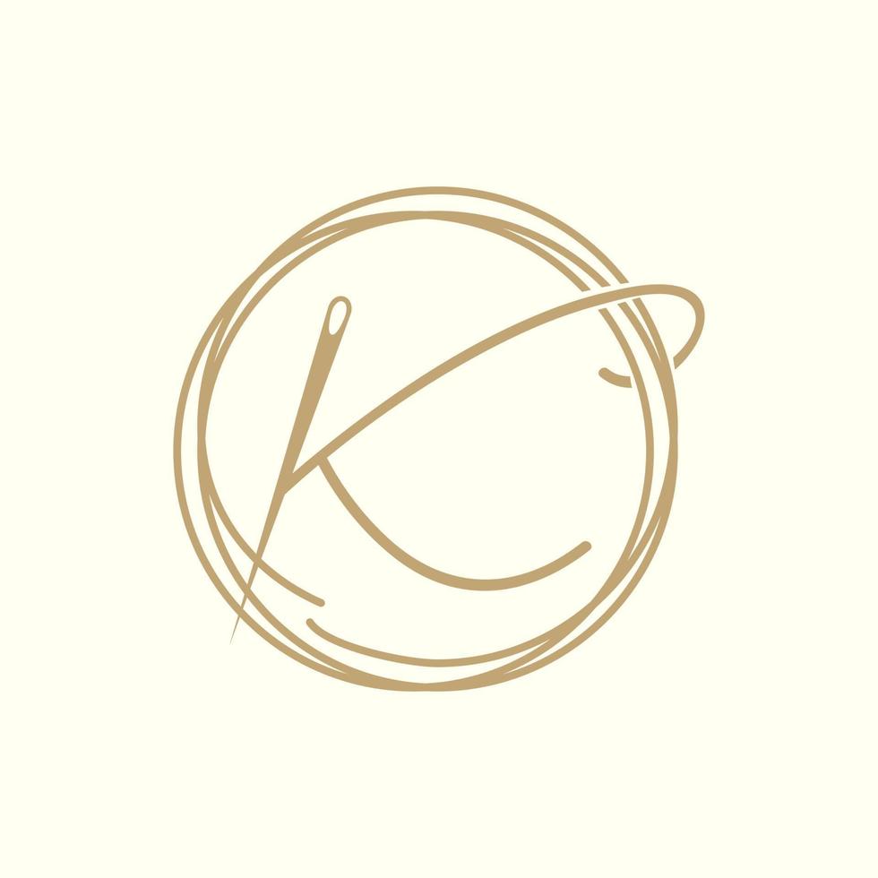 letra k com design de logotipo de alfaiate de agulha de fio vetor gráfico símbolo ícone ilustração ideia criativa