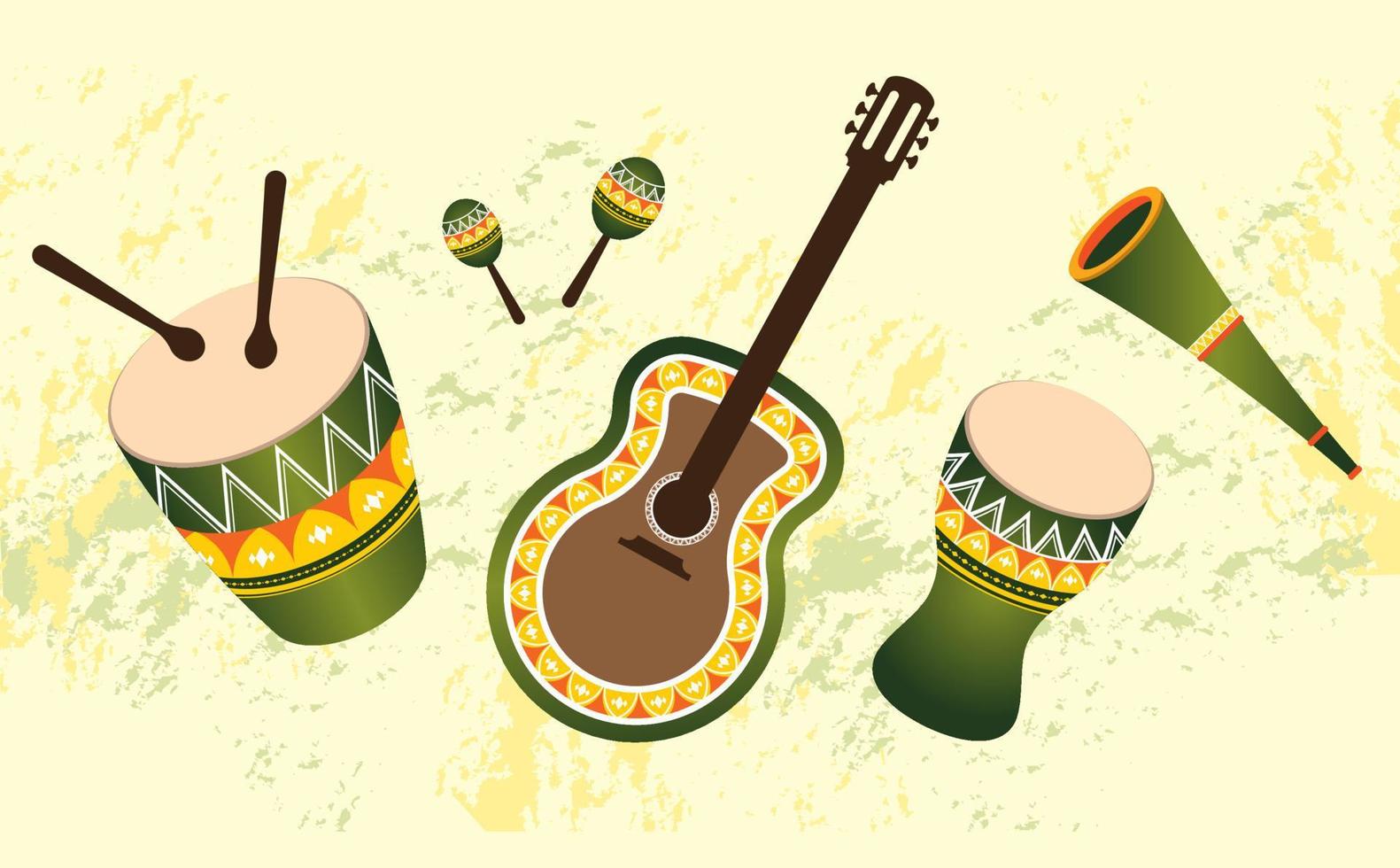 elementos de instrumento musical de carnaval brasileiro. design de elemento de evento de festa de música vetor