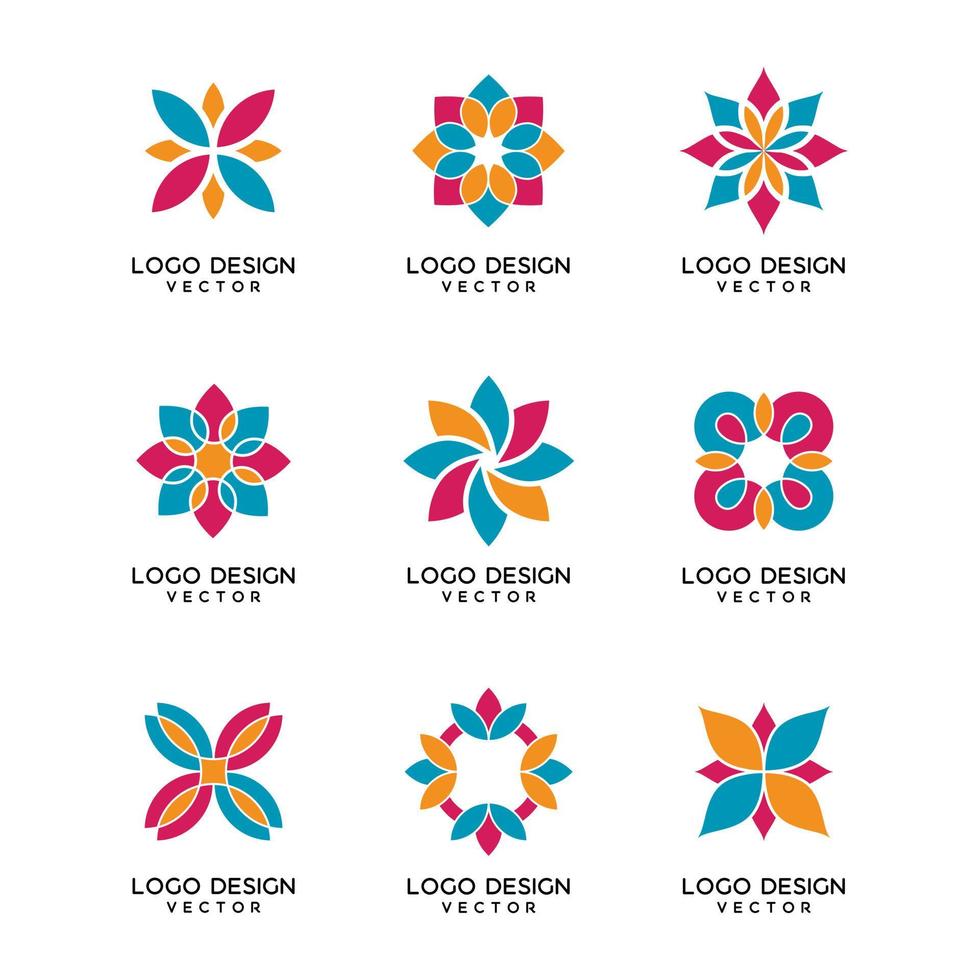 conjunto de design de logotipo de flor colorida abstrata vetor