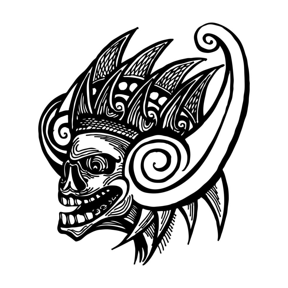 desenho de tatuagem de caveira tradicional desenhado à mão vetor