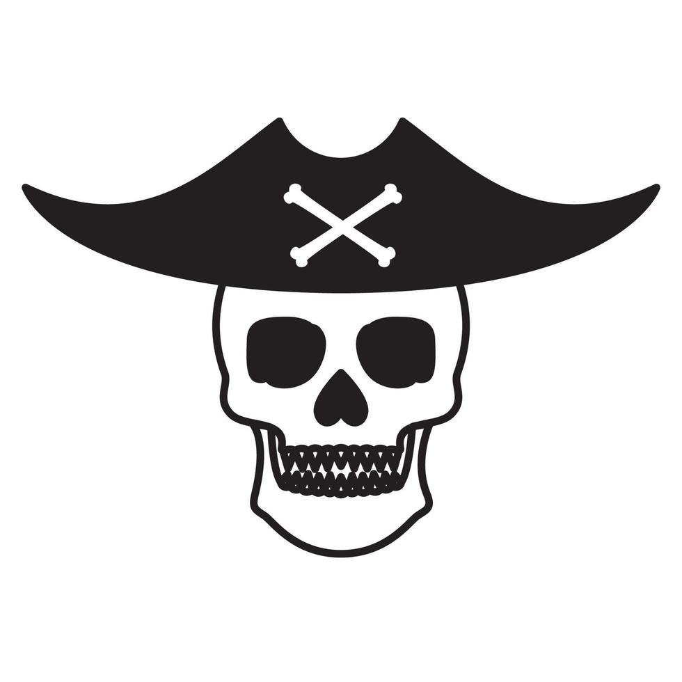 crânio de cabeça humana com desenho de logotipo de piratas de chapéu vetor ícone símbolo ilustração gráfica