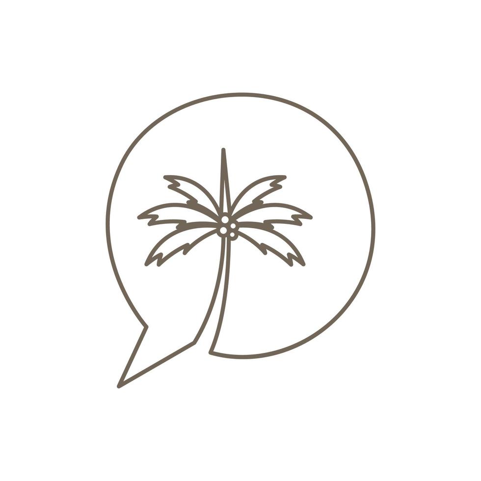 conversa de bolha com design de logotipo de coqueiro, ilustração de ícone de símbolo gráfico vetorial ideia criativa vetor