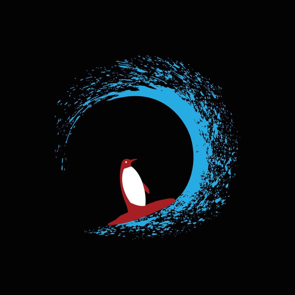 design de camiseta de surf de pinguim vetor
