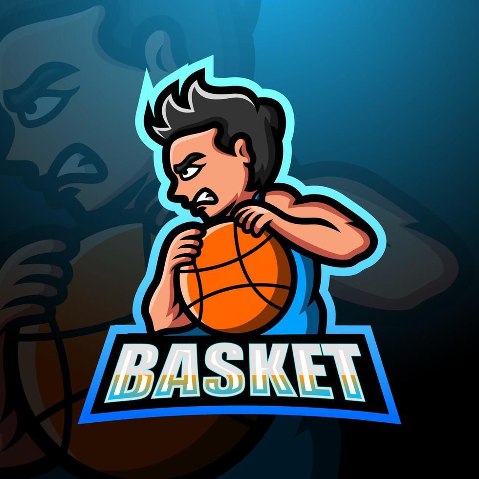 design de logotipo de mascote de jogador de basquete vetor