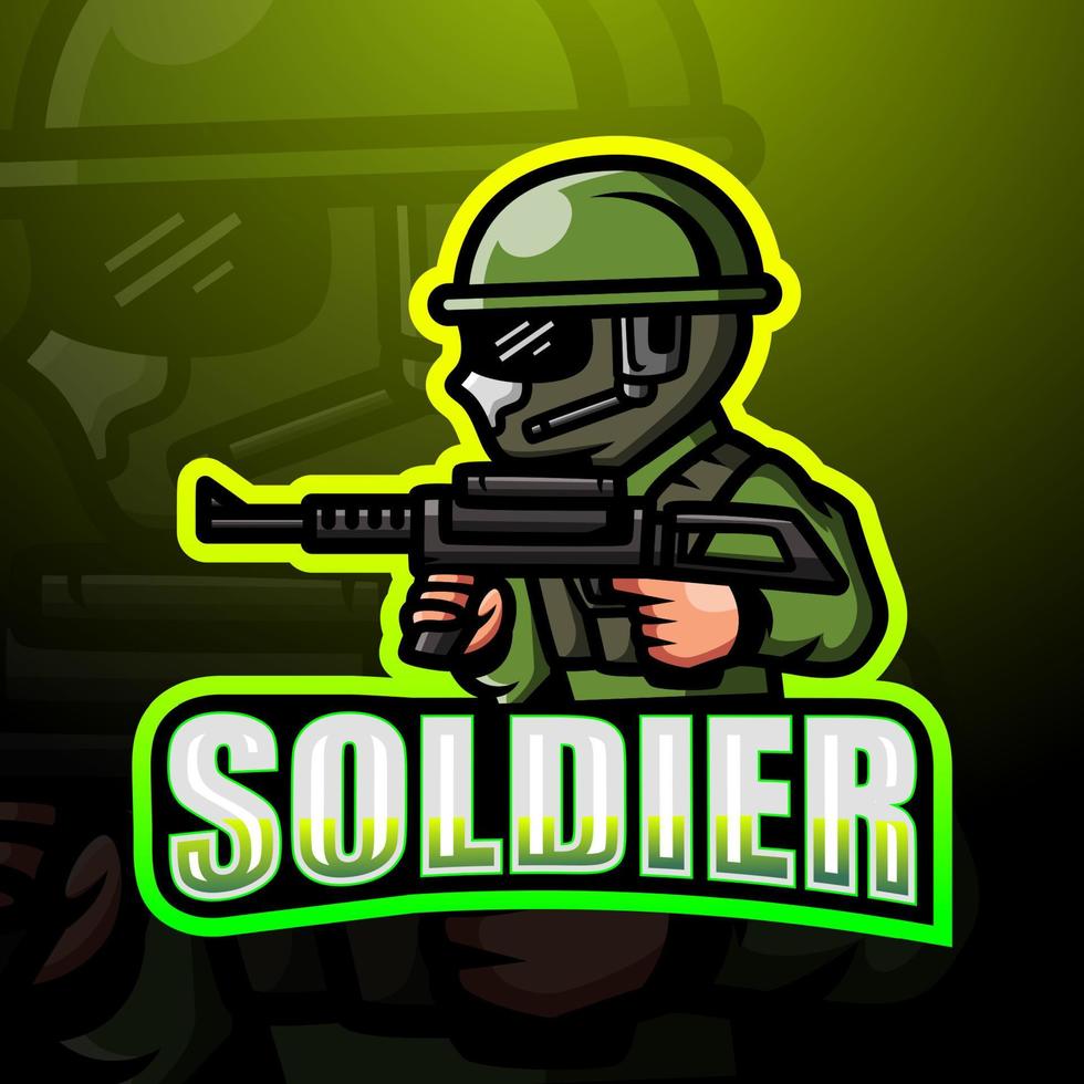 design de logotipo de esport de mascote de soldado vetor