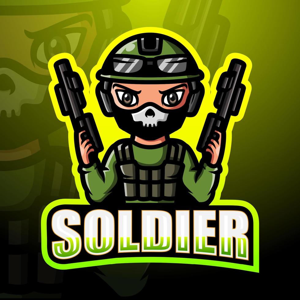 design de logotipo de esport de mascote de soldado vetor