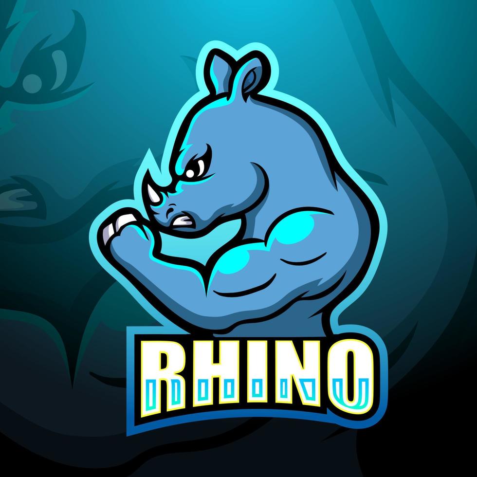 design de logotipo de esport de mascote de rinoceronte vetor