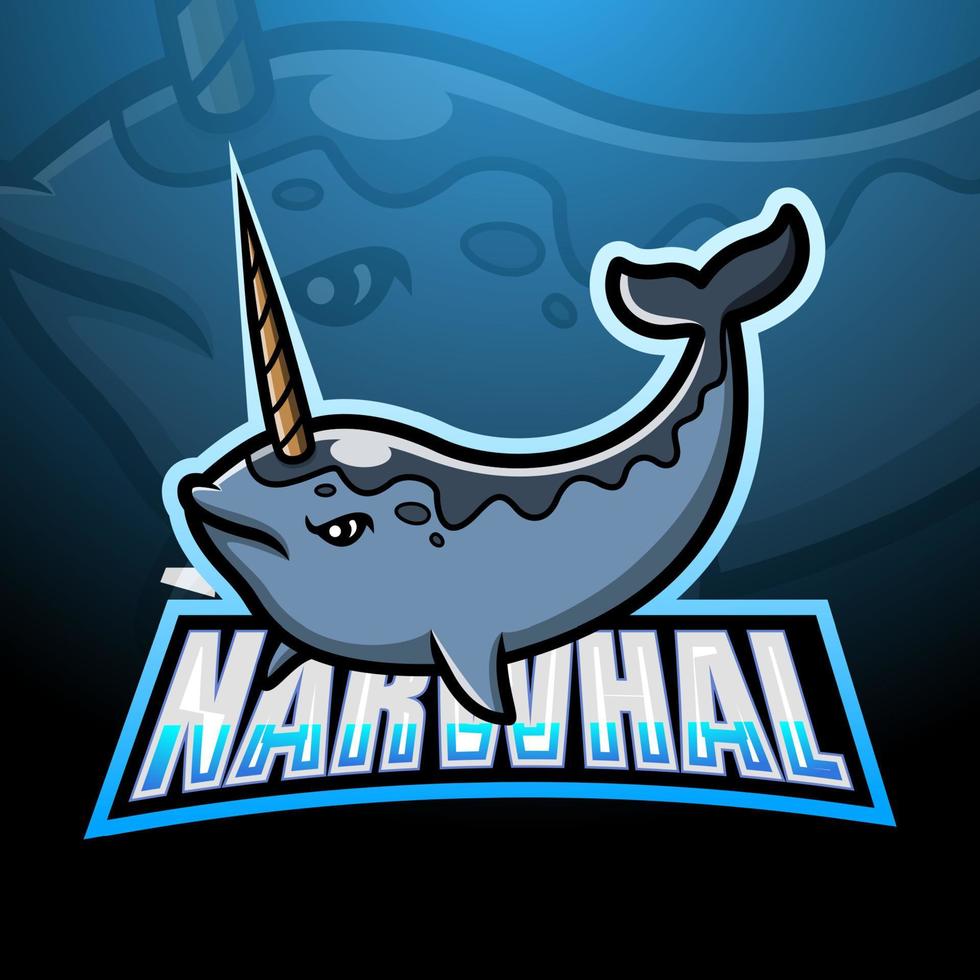 design de logotipo de esport de mascote narval vetor