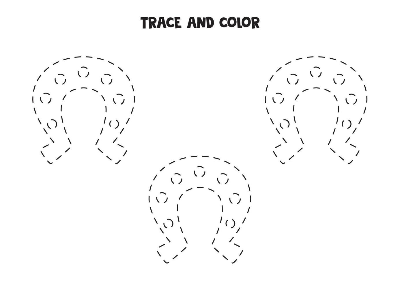 ferraduras de traço e cor. planilha para crianças. vetor