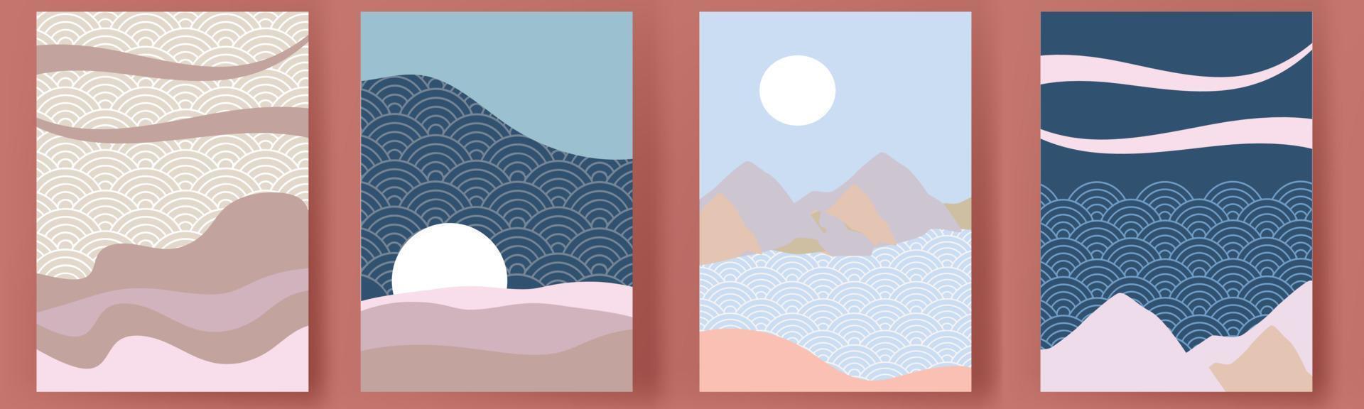 conjunto de vetores de arte minimalista moderno modelo japonês. fundo do cartão geométrico set.abstract capa design banner estilo brochura.