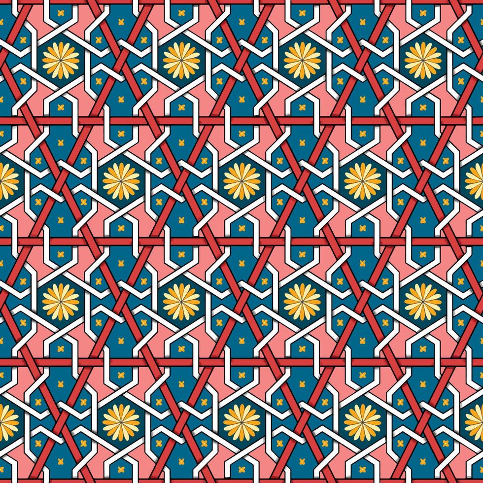 flor amarela no design tradicional de padrão oriental étnico geométrico azul rosa para plano de fundo, tapete, papel de parede, roupas, embrulho, batik, tecido, estilo de bordado de ilustração vetorial vetor