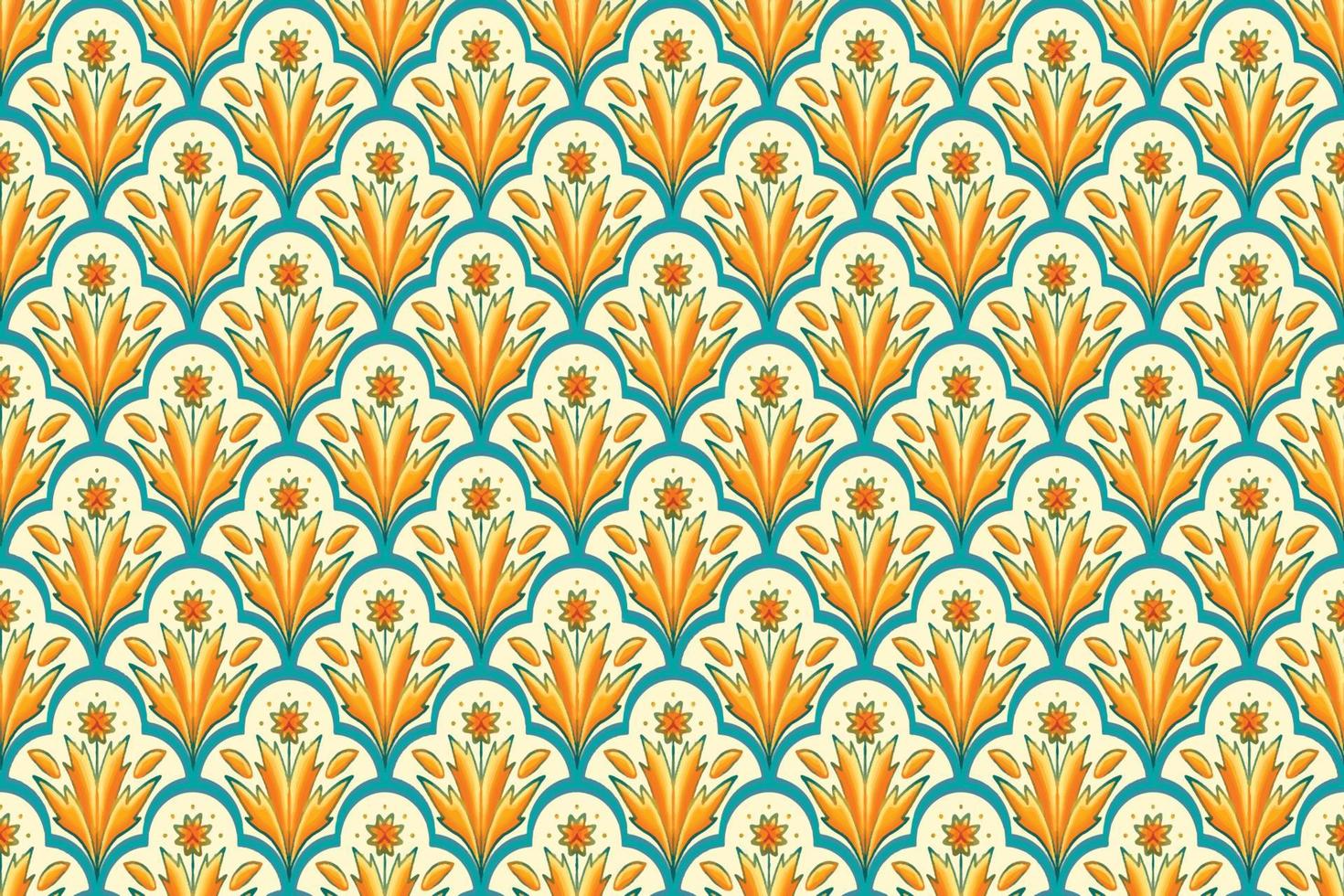 amarelo, verde-azulado sobre marfim. design tradicional de padrão oriental étnico geométrico para plano de fundo, tapete, papel de parede, roupas, embrulho, batik, tecido, estilo de bordado de ilustração vetorial vetor