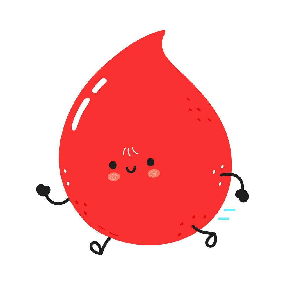 gota de sangue correndo engraçado bonito. vetor mão desenhada ícone de ilustração de personagem kawaii dos desenhos animados. isolado no fundo branco. execute o conceito de gota de sangue