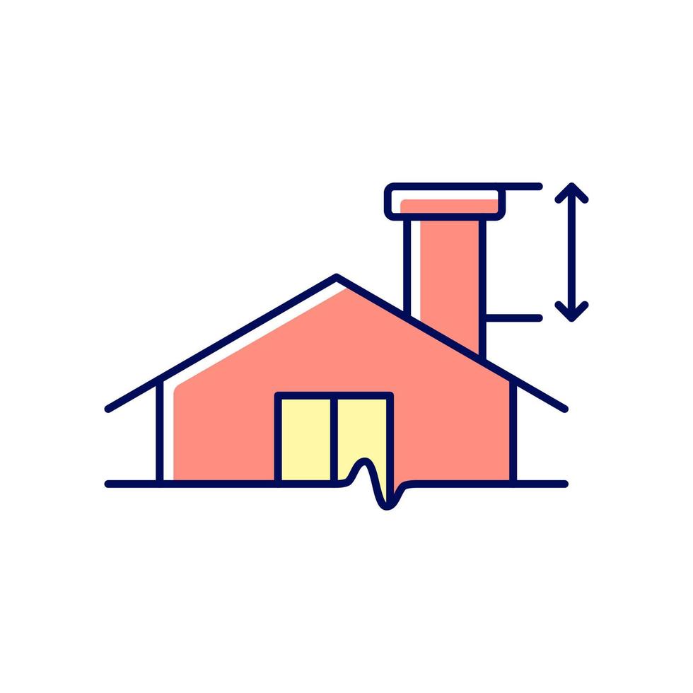 ícone de cor rgb de altura mínima da chaminé. requisitos de construção para chaminé. instalação de chaminé em propriedade residencial. estrutura de tamanho adequado. ilustração vetorial isolado. desenho de linha preenchido simples vetor