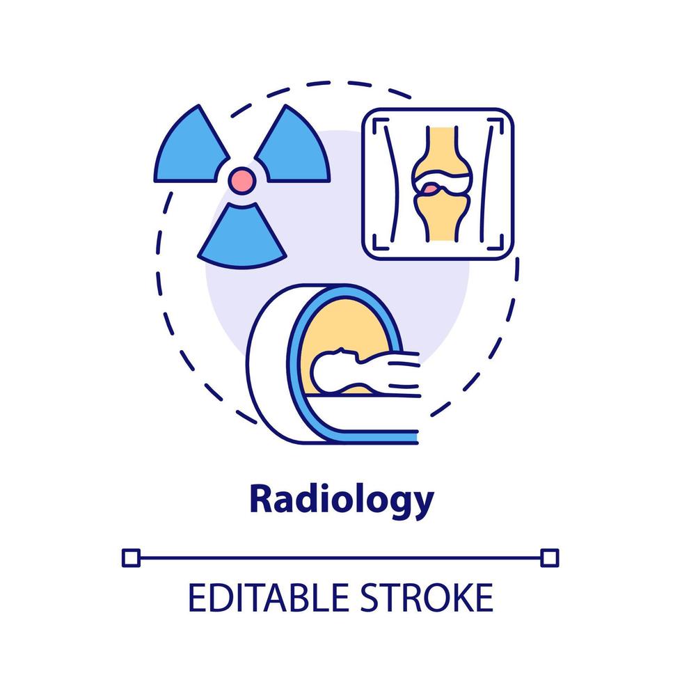 ícone do conceito de radiologia. serviços de clínica de artrite idéia abstrata ilustração de linha fina. raio x e densitometria. diagnóstico de artrite. desenho de cor de contorno isolado de vetor. traço editável vetor