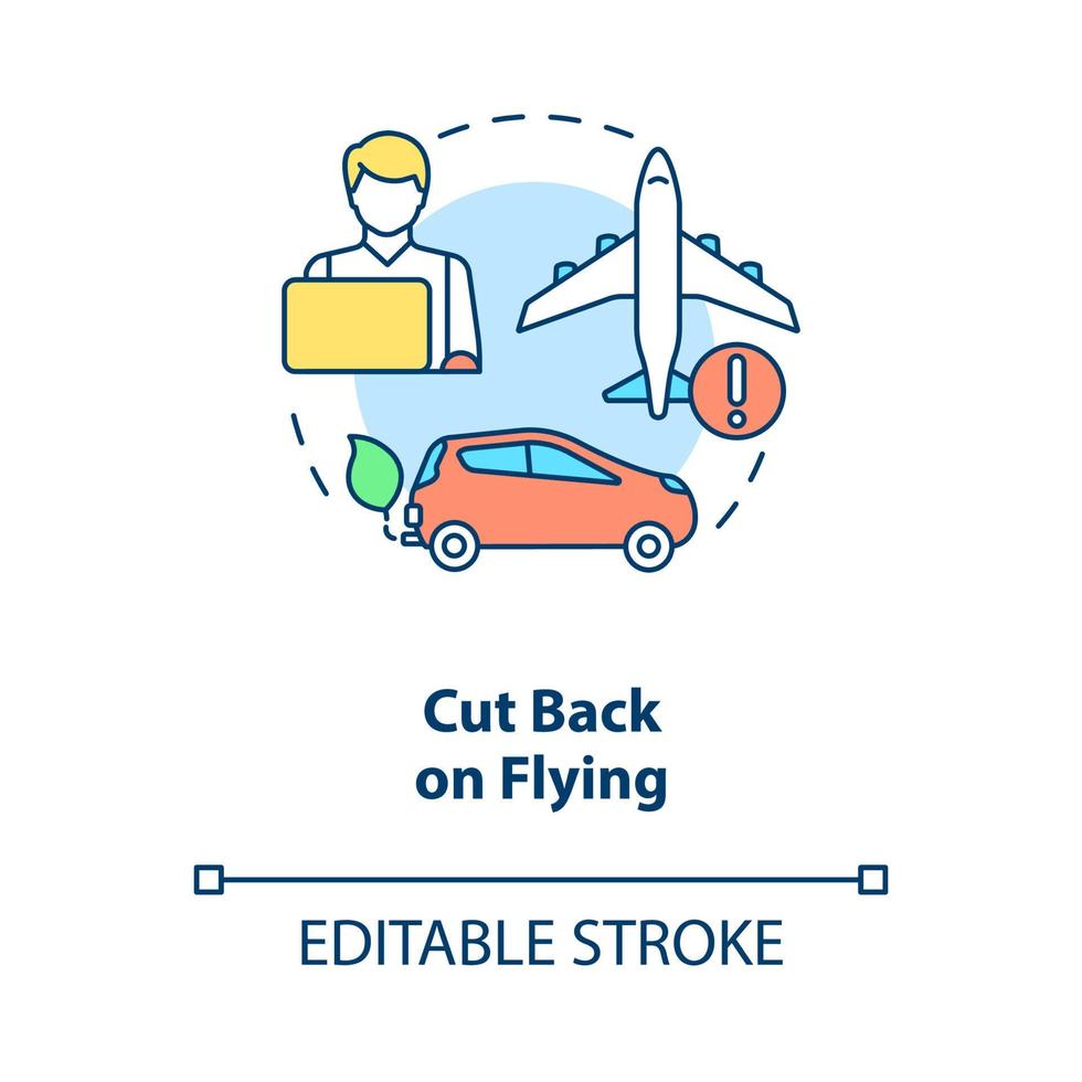 corte no ícone do conceito de voo. ilustração de linha fina de idéia abstrata de prevenção de mudanças climáticas. desenho de contorno isolado. traço editável. roboto-medium, inúmeras fontes pró-negrito usadas vetor