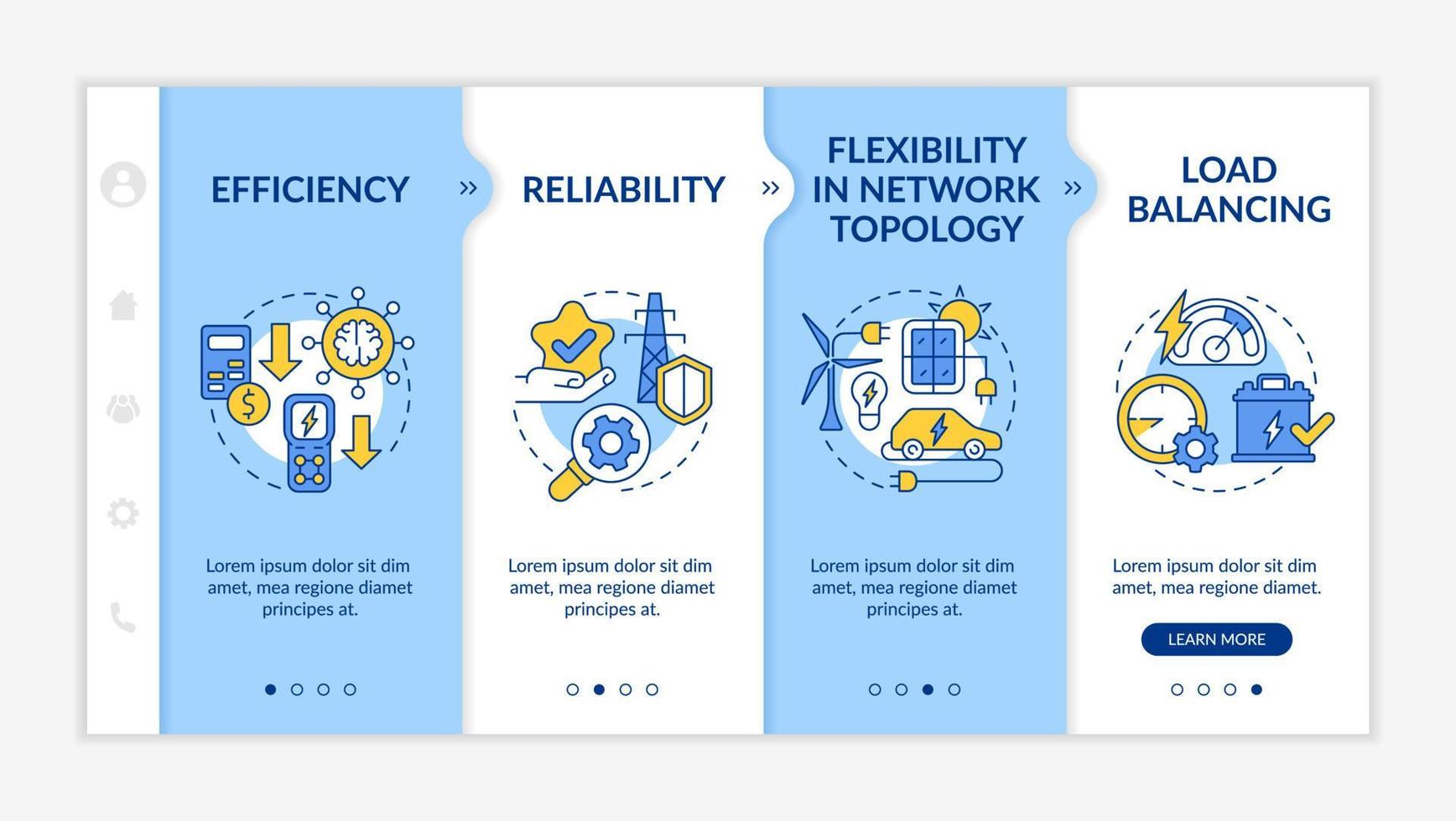 smart grid apresenta modelo de integração azul e branco. integração do  sistema. site móvel responsivo com