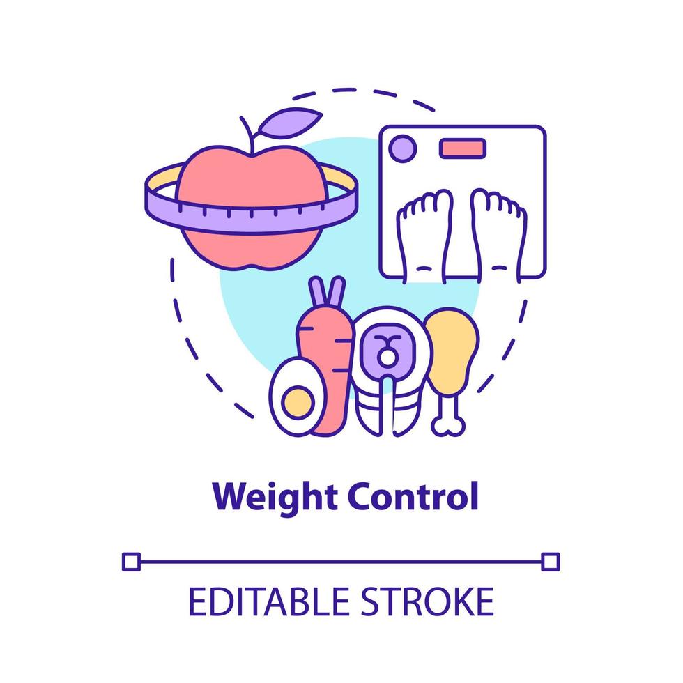 ícone do conceito de controle de peso. risco de ilustração de linha fina de ideia abstrata de redução de artrite. alimentação saudável e dieta. perdendo peso. desenho de cor de contorno isolado de vetor. traço editável vetor