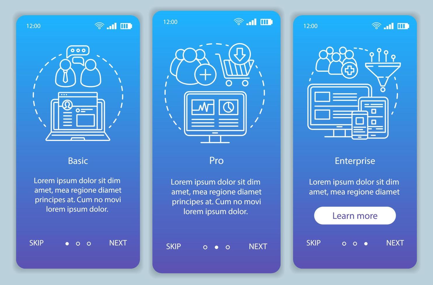 assinatura de ferramentas de marketing digital onboarding modelo de vetor de tela de página de aplicativo móvel. Passo a passo do site com ilustrações lineares. tarifa básica. ux, ui, gui conceito de interface de smartphone