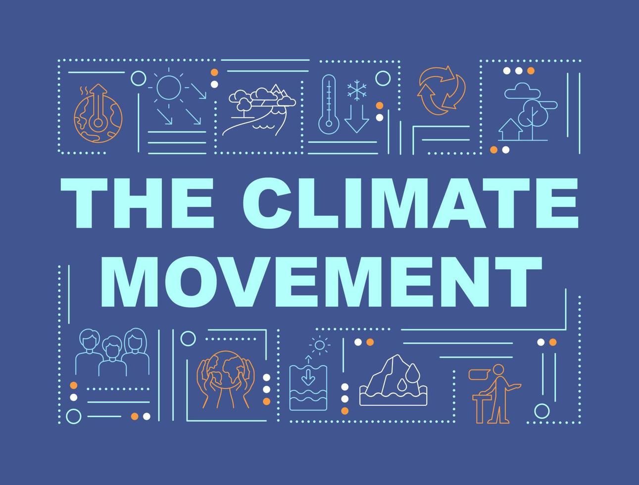 conceito de palavra de movimento climático bandeira azul escura. organização social. infográficos com ícones lineares no fundo. tipografia isolada. ilustração vetorial de cor com texto. fonte arial-black usada vetor