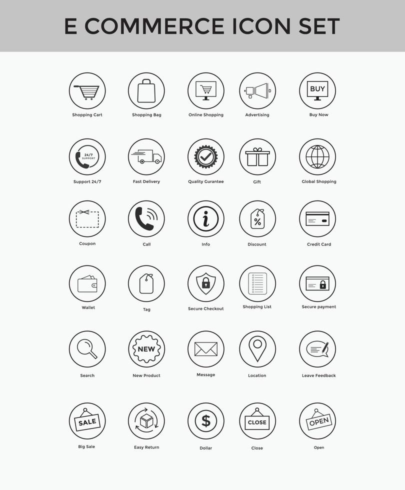 conjunto de ícones de comércio eletrônico conjunto de ícones de compras on-line vetor