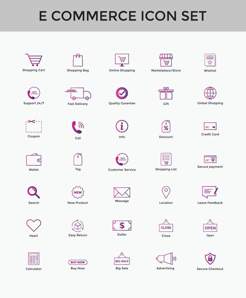 conjunto de ícones de comércio eletrônico conjunto de ícones de compras on-line vetor