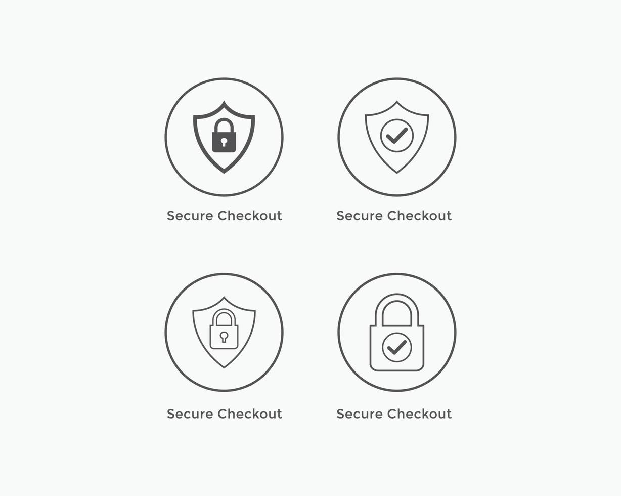 pagamento seguro, conjunto de ícones de checkout seguro. ícone de comércio eletrônico vetor