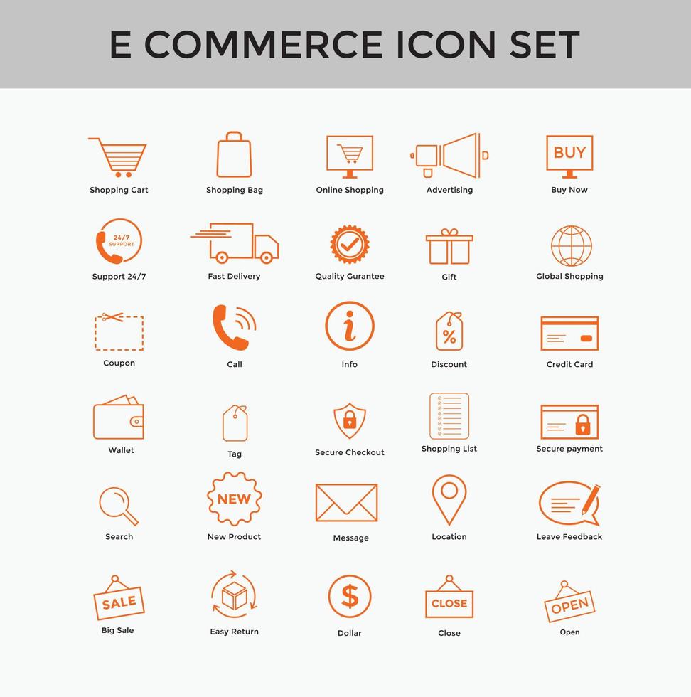 conjunto de ícones simples de comércio eletrônico conjunto carrinho de compras colorido, entrega, pagamento seguro, cartão de crédito etc vetor