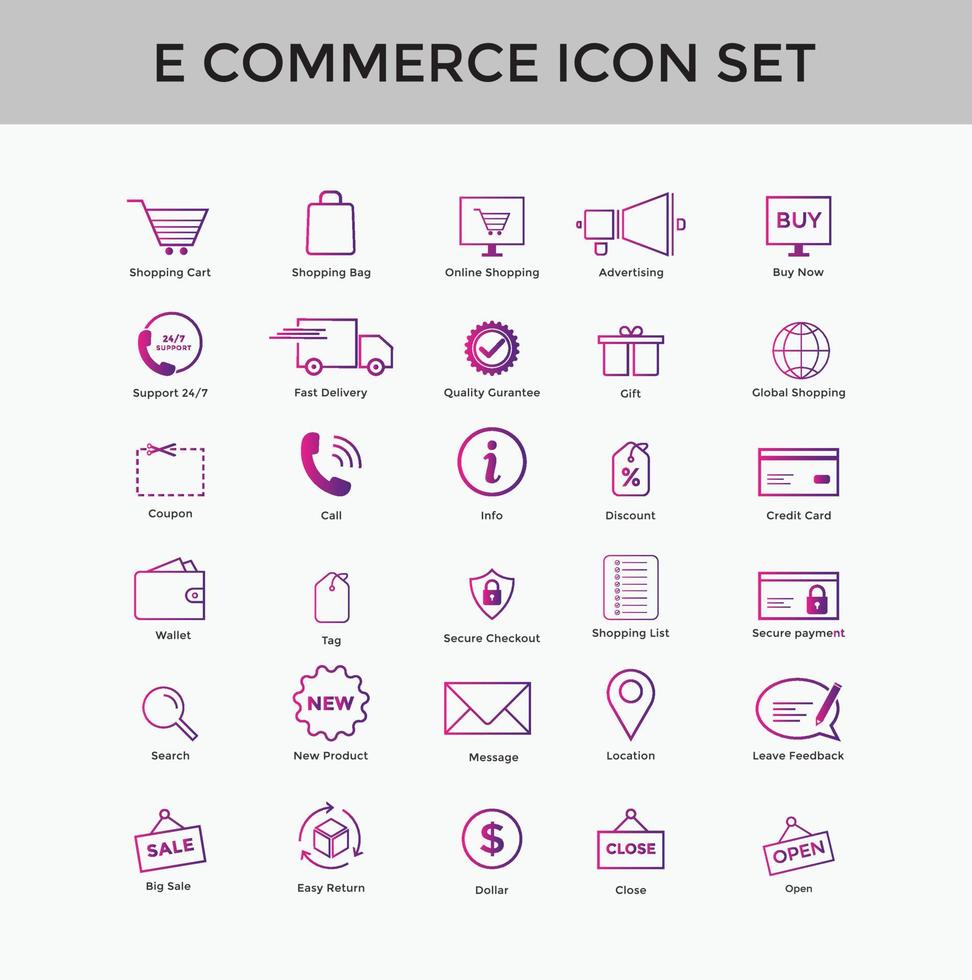 conjunto de ícone de linha de comércio eletrônico conjunto de ícones de compras on-line curso editável vetor