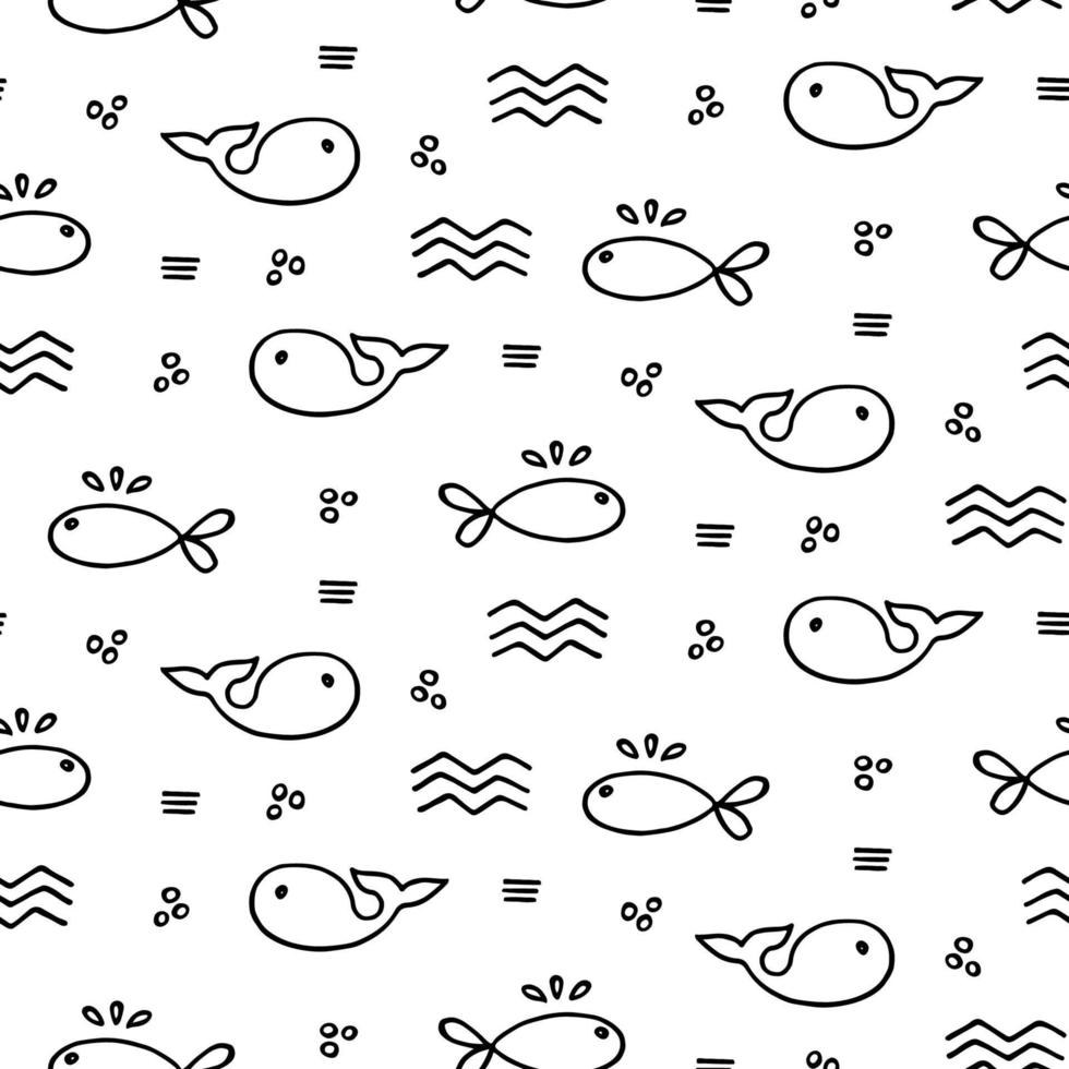 padrão sem emenda decorativo de peixe desenhado à mão vetor
