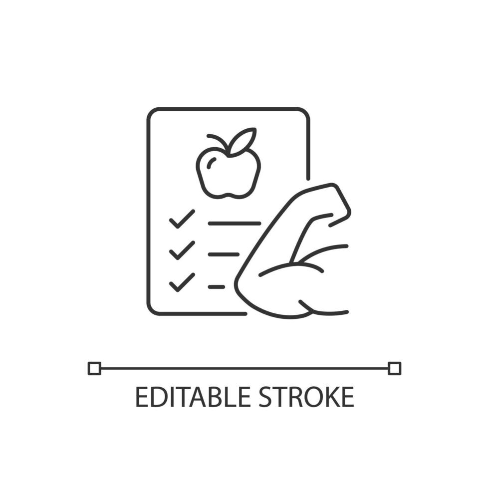 ícone linear de saúde. curso de saúde física nas escolas. popularização do estilo de vida saudável. ilustração personalizável de linha fina. símbolo de contorno. desenho de contorno isolado de vetor. traço editável vetor