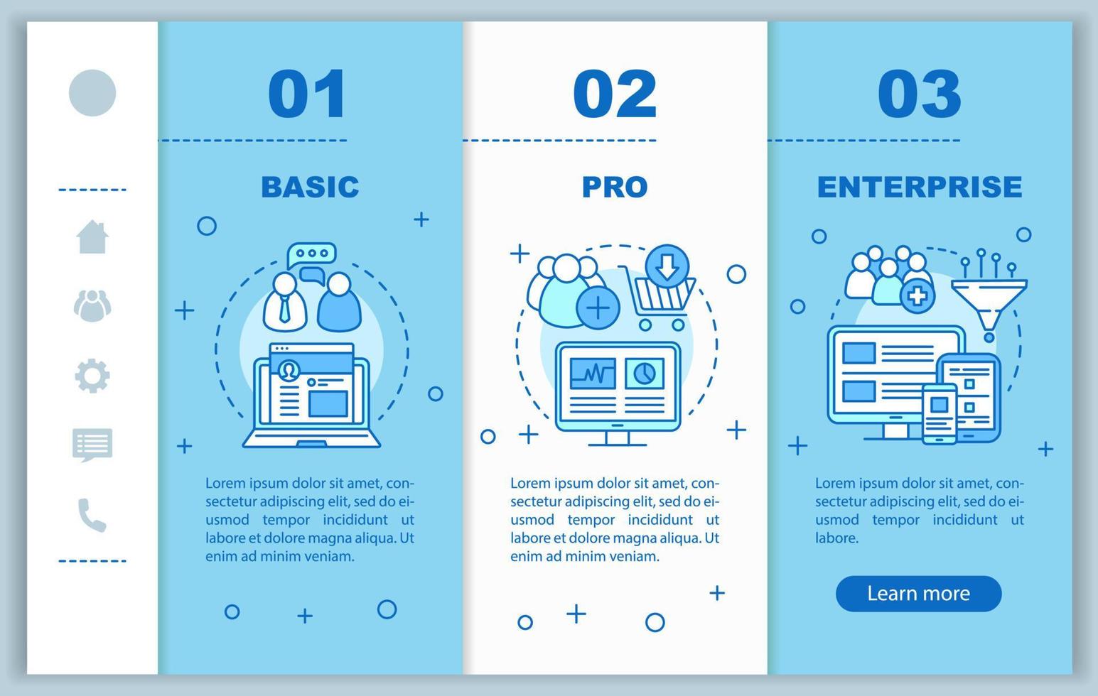 assinatura de ferramentas de marketing digital onboarding modelo de vetor de páginas da web móvel. ideia de interface de site de smartphone responsivo, ilustrações lineares. telas passo a passo da página da web. conceito de cor