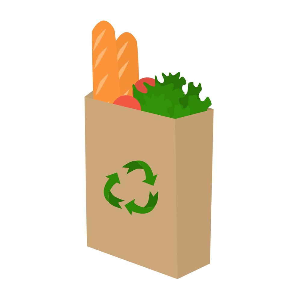 saco de cery de papel kraft com legumes frescos e pão. ilustração plana. conceito orgânico, ecológico e natural vetor