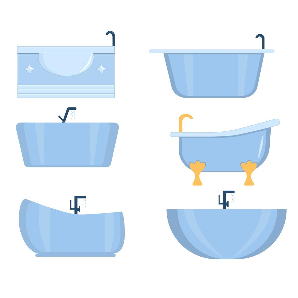 conjunto de banheira com bolhas de espuma dentro. interior do banheiro. ilustração plana sobre fundo azul. vetor