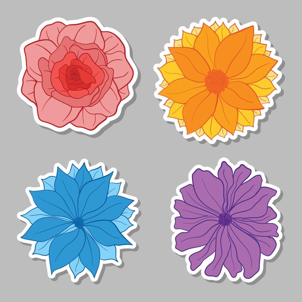 coleção de adesivos de flores coloridas desenhadas à mão vetor grátis