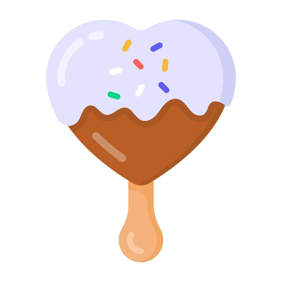 um design de ícone plano de sorvete de coração fofo vetor