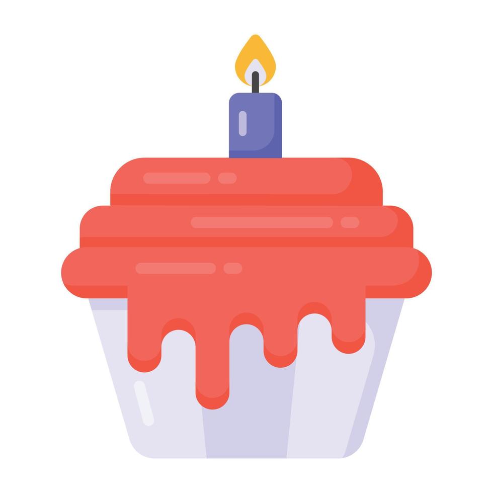 sobremesa com vela denotando ícone plano de cupcake de aniversário vetor