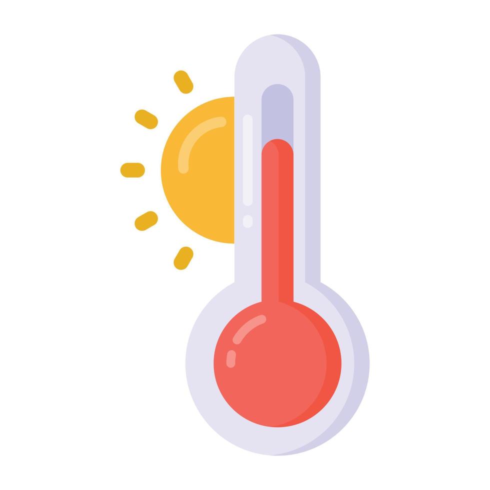 sol com termômetro denotando ícone plano de temperatura vetor