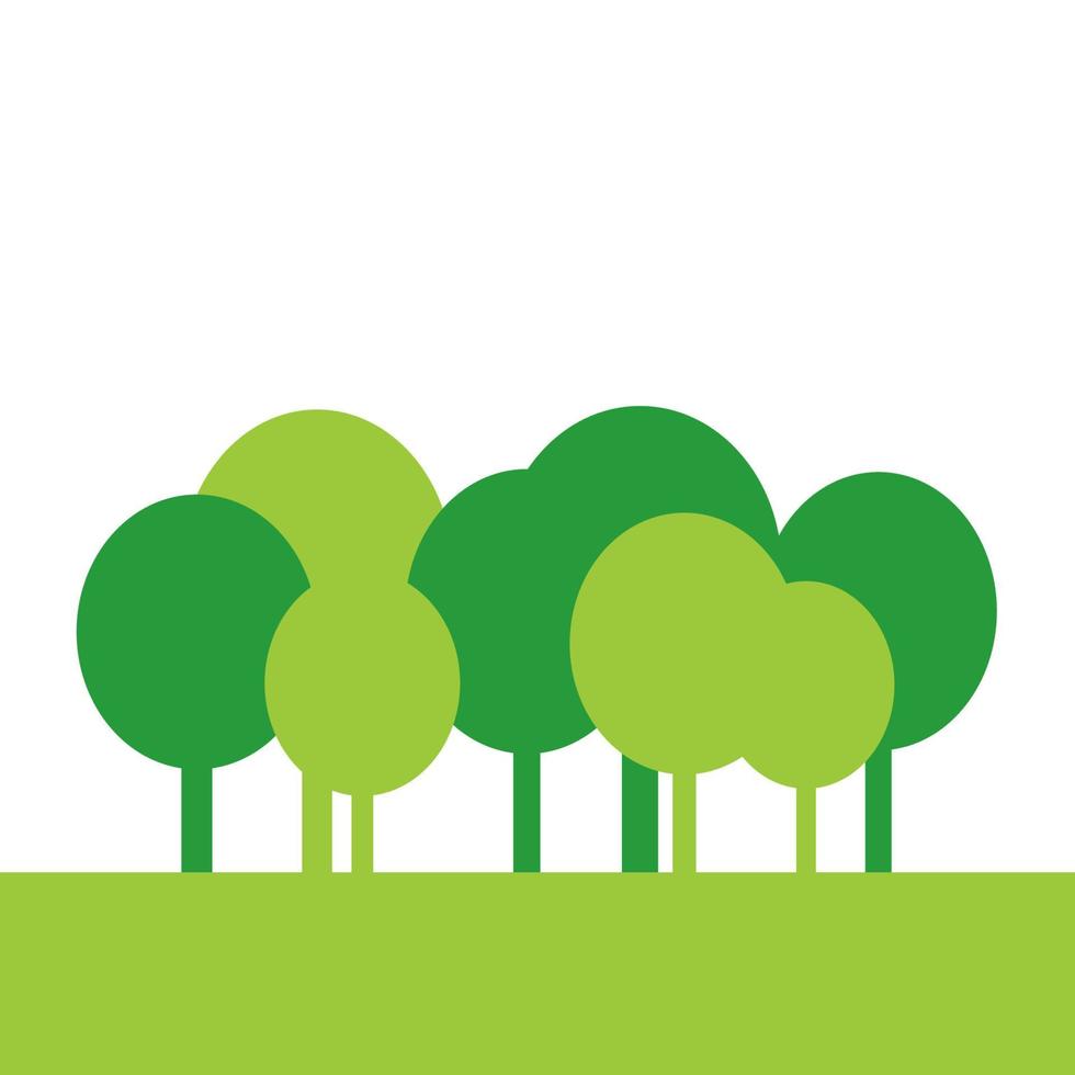 cartão com árvores verdes na grama, floresta isolada no fundo branco e espaço vazio. árvores na grama. vetor