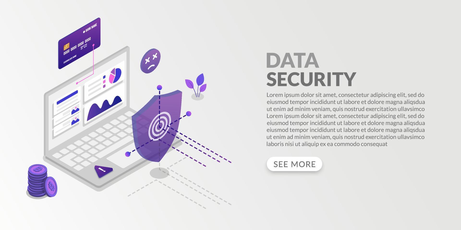 sistema isométrico de proteção de dados e segurança de informações pessoais vetor