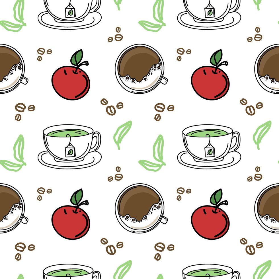 um desenho perfeito de bebidas quentes de café da manhã. elementos de estilo doodle desenhados à mão. café da manhã. bom Dia. café e chá verde. vetor simples em estilo doodle.