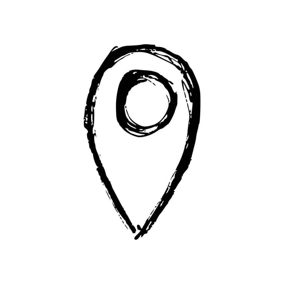 gps de ponto de localização de coordenadas desenhadas à mão, ícone de doodle de ponteiro de mapa. vetor